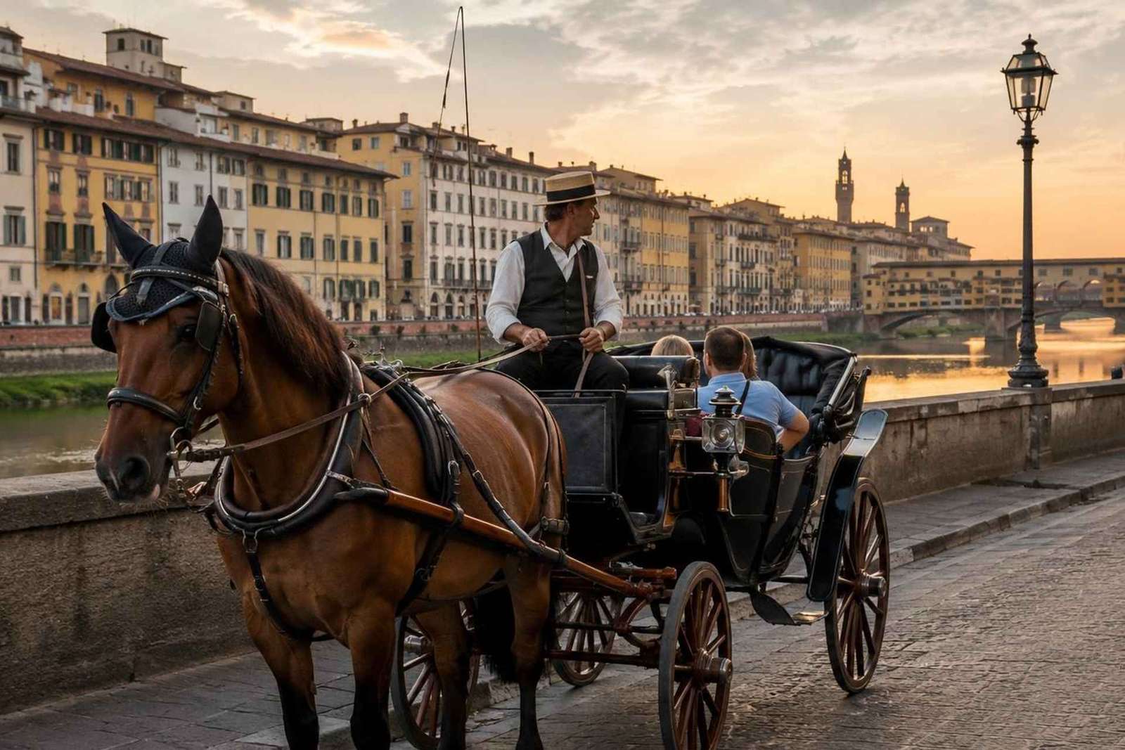 Giro in carrozza a Firenze con cocchiere medievale e guida